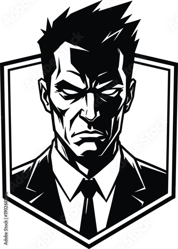 Authoritative Businessman in Suit and Tie Silhouette Vector Icon, Secret Agent Mascot, Professional Male Character Logo for Corporate Identity Design