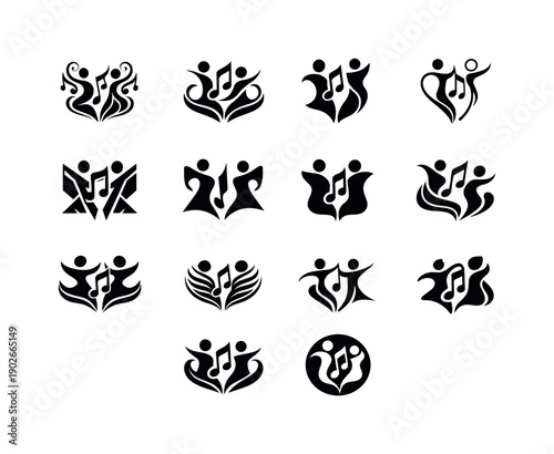 Musical traditions. Icon set. Set Logo of musical traditions: dance rhythm symbol. harmonious logo variations of the same emblematic concept,