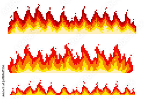 Pixel Fire Flame Rows for Retro Game Effects and UI