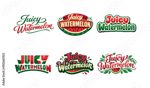 Watermelon Lettering Variations. Juicy watermelon script. Set lettering. harmonious lettering variations of the same emblematic concept, each with different