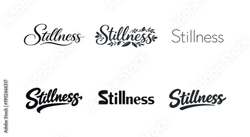 Inspired by stillness. Set lettering. harmonious lettering variations of the same emblematic concept, each with different artistic