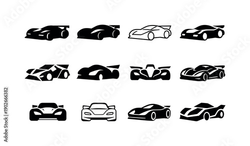 Model cars. Icon set. Set Logo of model cars: racing die-cast car. harmonious logo variations of the same emblematic concept, each with