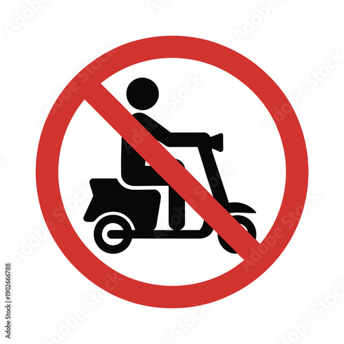 Red vector prohibition sign for motorcycle riders banned