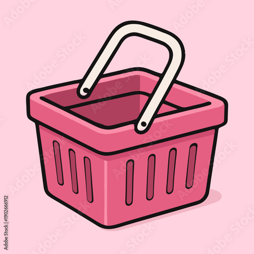 Pastel pink shopping basket vector illustration in a clean flat style, minimalist retail and ecommerce concept, modern market basket design isolated on a light background.