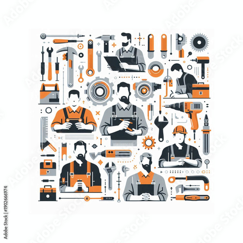 spain workers day flat technical vector manual design