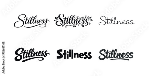 Inspired by stillness. Set lettering. harmonious lettering variations of the same emblematic concept, each with different artistic