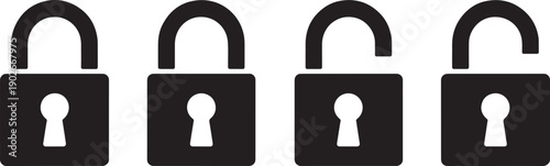 Four black padlock on white background security symbol