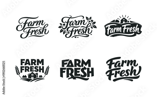 Farm fresh lettering. Set lettering. harmonious lettering variations of the same emblematic concept, each with different artistic