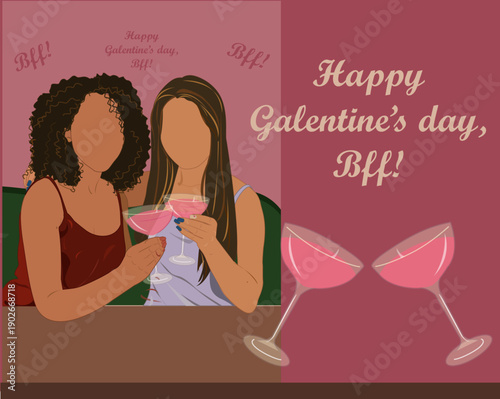 Illustration faceless for best friends celebrating Galentine's day, Birthdays or Valentine's day