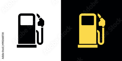 Black and yellow gas pump on contrasting backgrounds fuel station silhouette