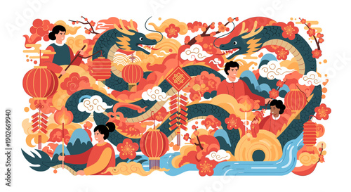 A vibrant illustration of firecrackers bursting with joy, perfect for festive designs and cultural celebrations.