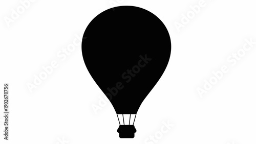 Black hot air balloon silhouette on white background for design or concept