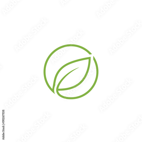 A simple green outline of a leaf inside a circle