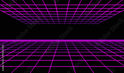 Futuristic Neon Wireframe Tunnel in Vaporwave Style