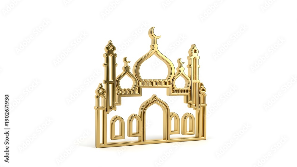 Obraz premium Golden Mosque Silhouette Icon Isolated on White Background