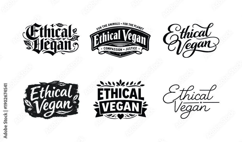 Fototapeta premium Ethical vegan quote. Set lettering. harmonious lettering variations of the same emblematic concept, each with different artistic