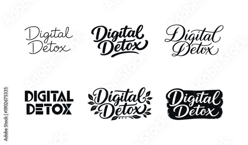 Digital detox lettering. Set lettering. harmonious lettering variations of the same emblematic concept, each with different
