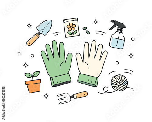 Garden gloves flat lay for seasonal compositions. A simple overhead arrangement suggests gardening preparation and care in a minimal, elegant