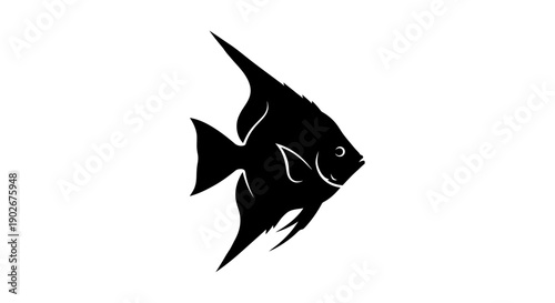Black silhouette of an angelfish isolated on a clean white background
