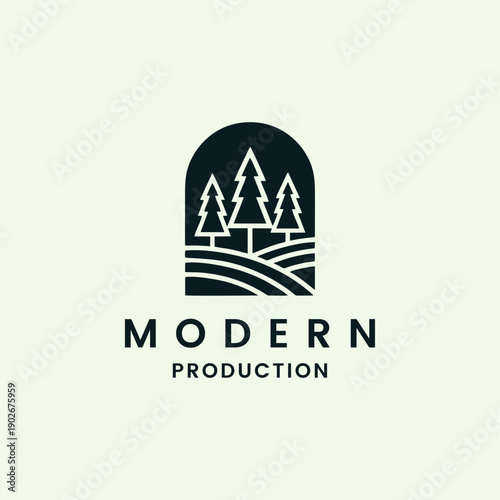 Silhouette of three pines tree similar to evergreen Forest Landscape classic vintage logo design