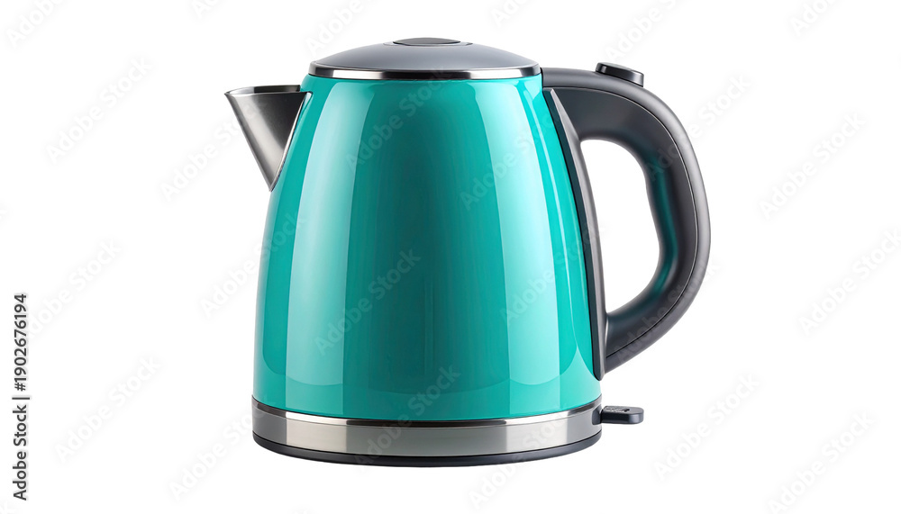 custom made wallpaper toronto digitalModern turquoise electric kettle for boiling water, a shiny teal kitchen appliance with a stainless steel base and handle, isolated on a transparent background for easy compositing.