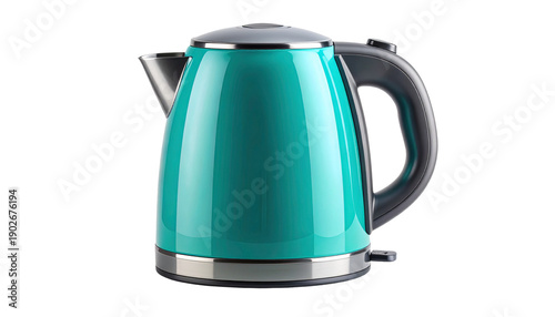 Wallpaper Mural Modern turquoise electric kettle for boiling water, a shiny teal kitchen appliance with a stainless steel base and handle, isolated on a transparent background for easy compositing. Torontodigital.ca