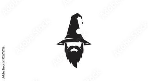 Stylized wizard silhouette with hat and beard in black and white