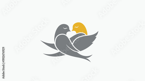Abstract bird logo design in gray and gold on white background