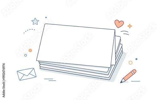 Greeting cards blank. A clean stack of blank greeting cards with soft shadows and plenty of white space, centered in an airy composition. The