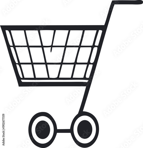 Shopping cart vector icon in line style. E-commerce, online shopping and retail concept icon suitable for websites, mobile apps, checkout pages, marketplaces and user interface design. Simple black 