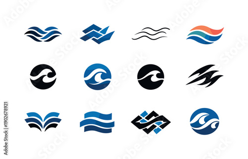 Dynamic composition. Icon set. Set Logo of Dynamic composition: rhythmical wave elements. harmonious logo variations of the same emblematic
