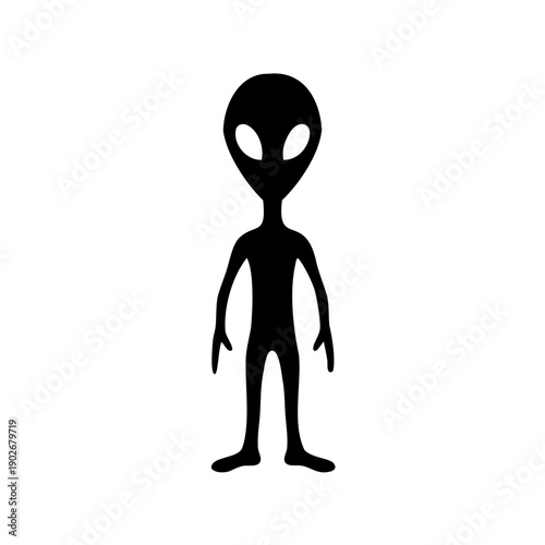 Silhouette of a mysterious alien figure against a plain background Vector, illustration