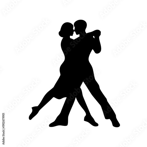 Silhouette of a couple dancing the tango in elegant pose Vector, illustration