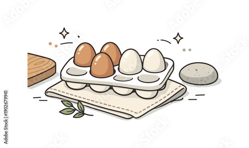 Minimalist Ceramic Egg Holder. Egg holder ceramic. A ceramic egg holder on a small linen napkin, paired with natural textures like wood and stone, evoking calm