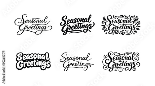 Seasonal greetings. Set lettering. harmonious lettering variations of the same emblematic concept, each with different artistic