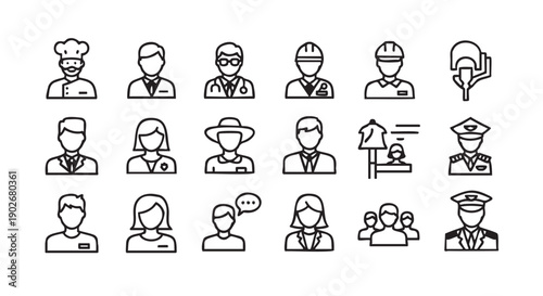 Collection of diverse professional and occupational flat design icons