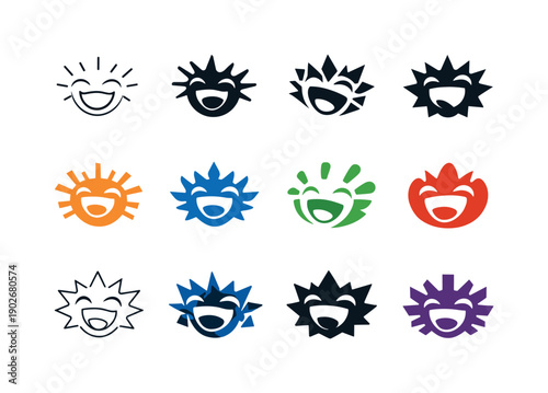 laugh-out-loud moment. Icon set. Set Logo of laugh-out-loud moment: laughing face burst. harmonious logo variations of the same emblematic