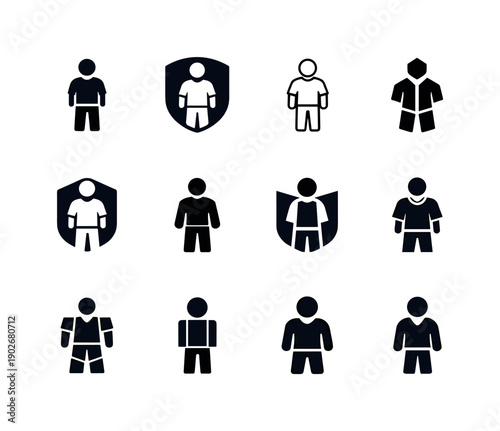 Virtual fitting rooms. Icon set. Set Logo of virtual fitting rooms: avatar wearing outfit. harmonious logo variations of the same emblematic