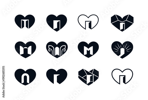 Open heart. Icon set. Set Logo of Open heart: symbolic heart gateway. harmonious logo variations of the same emblematic concept, each with