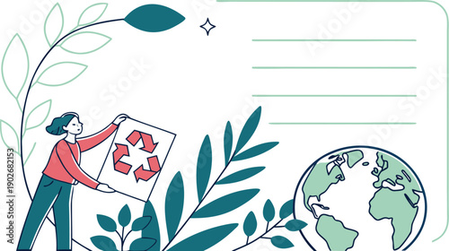 A young woman holds a recycling symbol advocating for environmental protection and sustainable living.