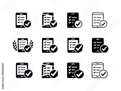 Gig economy. Icon set. Set Logo of gig economy: task checklist on device. harmonious logo variations of the same emblematic concept, each