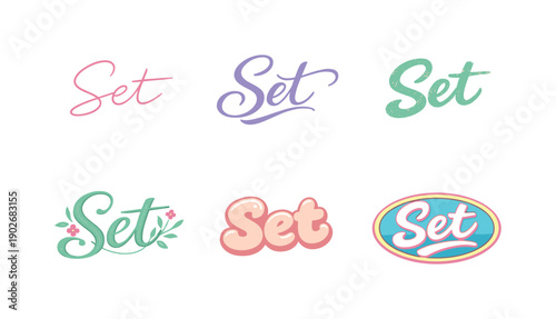 Harmonious Lettering Variations. Soft pastel script. Set lettering. harmonious lettering variations of the same emblematic concept, each with different