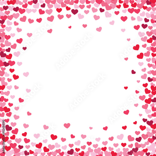 Heart confetti border. Romantic frame. Wedding decoration