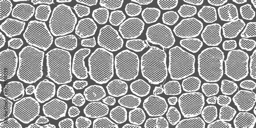 Monochromatic textured pattern resembling reptile skin or organic pebbles, digitally rendered with a grainy effect for a naturalistic feel.