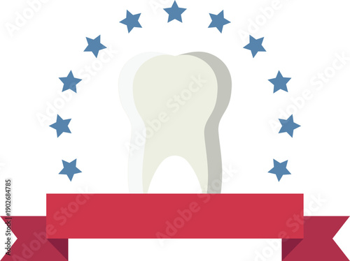 Dentistry emblem. Healthy tooth with red ribbon symbol