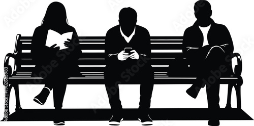 Silhouette of three people sitting on a bench