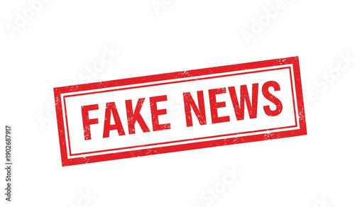 A red stamp with the words fake news on a used for indicating misinformation or disinformation