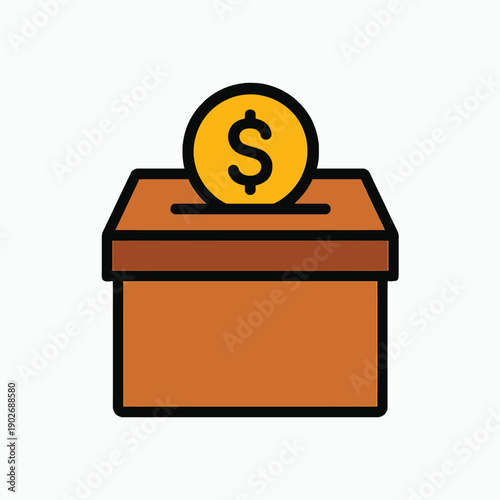 Donation Box with Dollar Coin Illustration