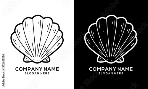 Hand-drawn seashell illustration in black and white, perfect for a company logo.