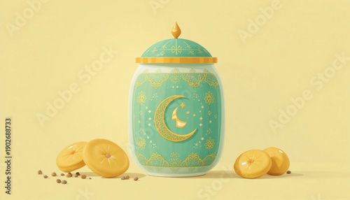 Illustration of a flat colored Eid cookie jar icon 